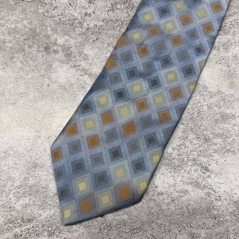 Stacy Adams Silk Tie Mens One Size Blue Geometric Pointed Hand Made‎ Necktie